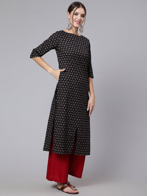 Women's Black Printed Straight Kurta