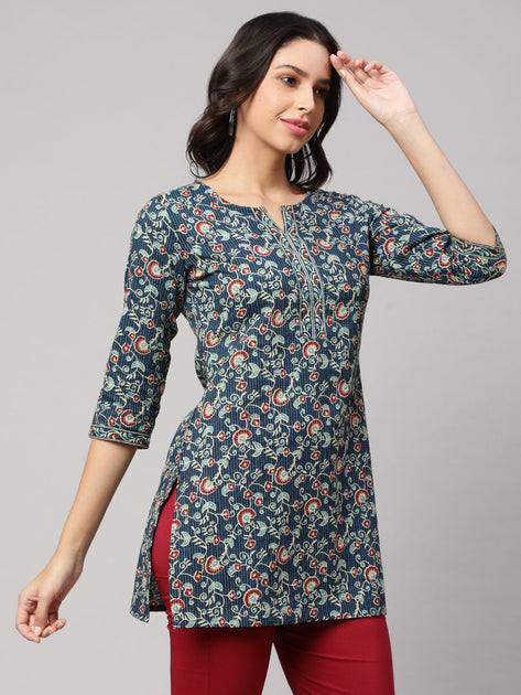 Women Mustard Straight Tunic With Three Quaretr Sleeves