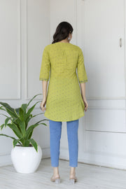 Women Green printed 3/4th sleeve cotton tunic