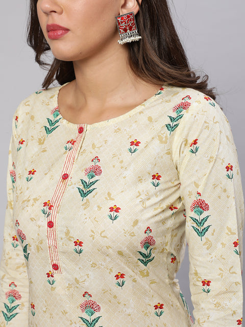 Women Yellow Printed straight Kurta With three qurter sleeves