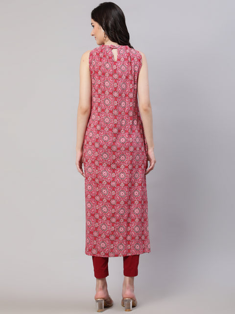 Women Pink Printed Halter Neck Straight Kurta