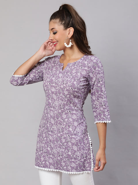 Women Purple Straight Tunic With Three Quaretr Sleeves