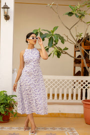 Women Purple Floral Printed Sleeveless Dress