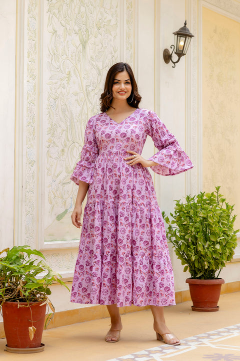 Women Pink Printed Flared Dress