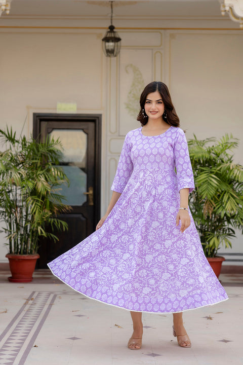 Women Purple Ethnic Printed Flared Dress