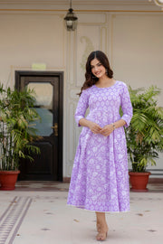 Women Purple Ethnic Printed Flared Dress