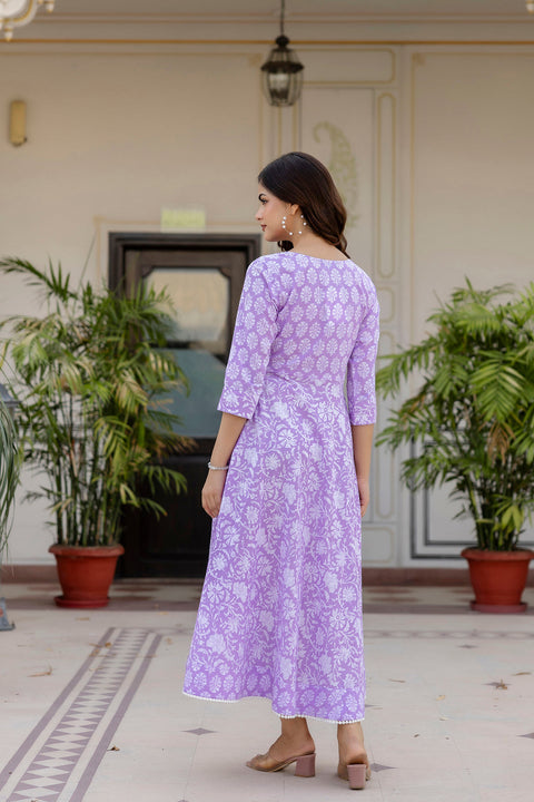 Women Purple Ethnic Printed Flared Dress