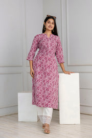 Mauve Printed Straight Kurta with Three Quarter Sleeves