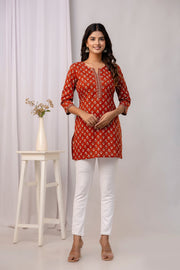 Women Rust Ethnic Printed Straight Tunic