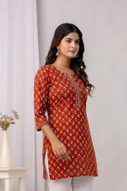 Women Rust Ethnic Printed Straight Tunic