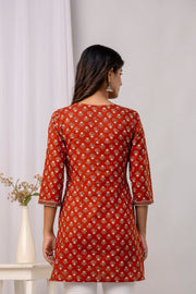 Women Rust Ethnic Printed Straight Tunic