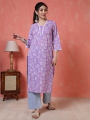 Purple Printed Kurta for Women