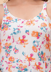 Off White Floral Printed Sleeveless Dress for Women