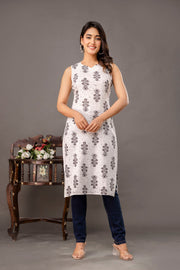 White Printed Kurta for Women