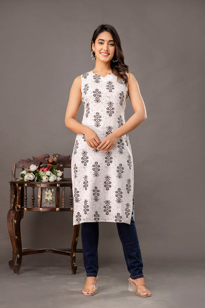 White Printed Kurta for Women