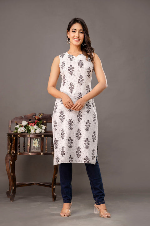 White Printed Kurta for Women