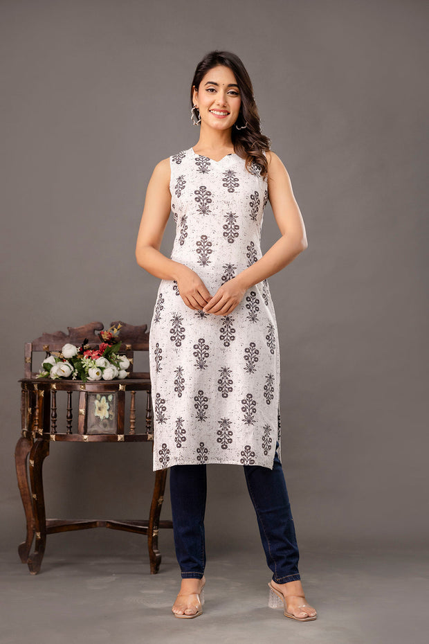 White Printed Kurta for Women