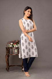 White Printed Kurta for Women