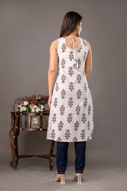 White Printed Kurta for Women