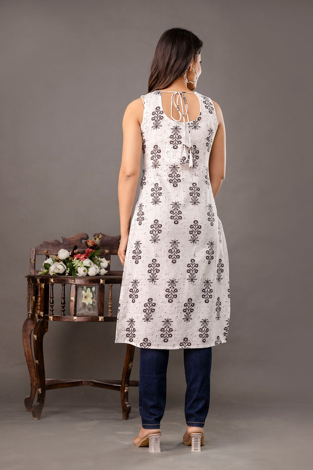 White Printed Kurta for Women