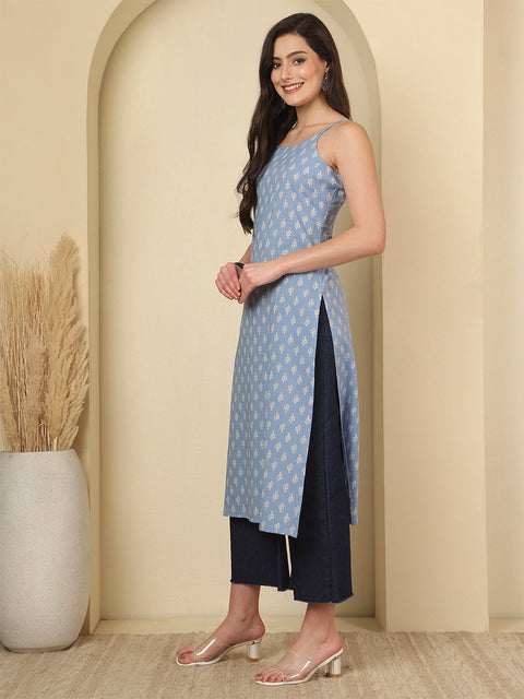 Blue Printed Kurta for Women