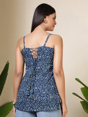 Women Blue Printed Straight Tunic