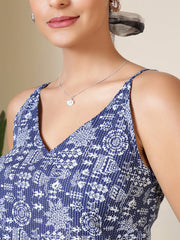 Women Blue Printed Straight Tunic