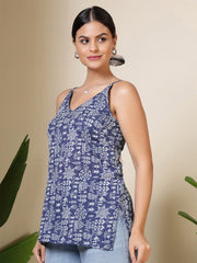 Women Blue Printed Straight Tunic