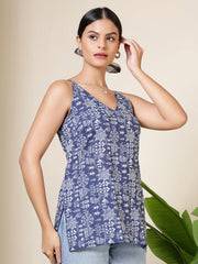 Women Blue Printed Straight Tunic