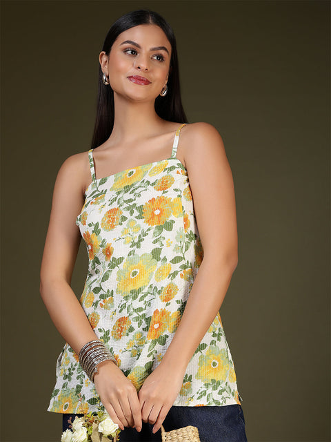 Women Off White Printed Straight Tunic