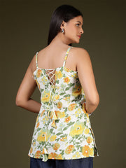 Women Off White Printed Straight Tunic