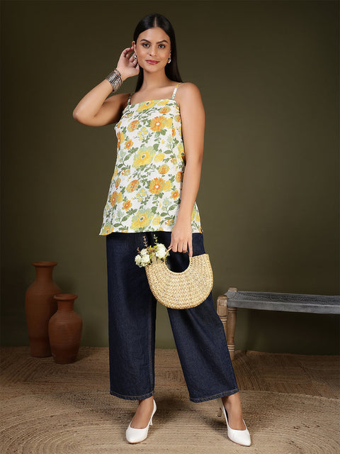 Women Off White Printed Straight Tunic