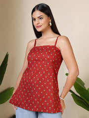 Women Maroon Printed Straight Tunic
