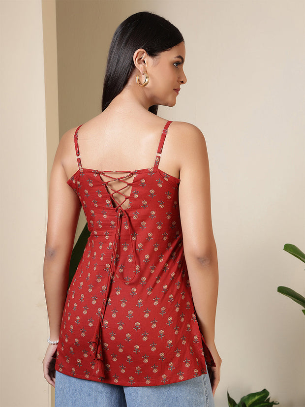 Women Maroon Printed Straight Tunic