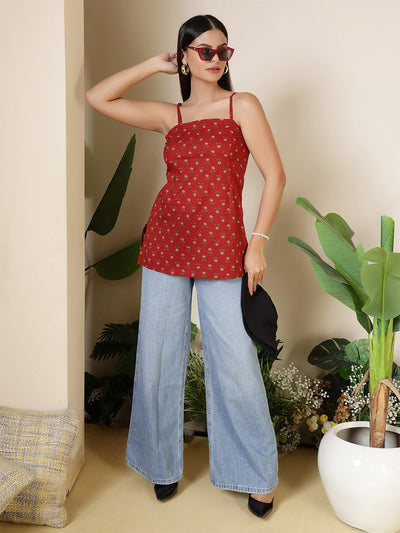 Women Maroon Printed Straight Tunic