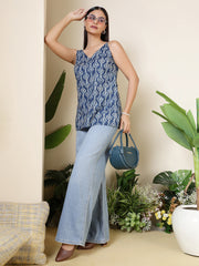 Women Blue Printed Straight Tunic