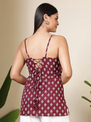 Women Burgundy Printed Straight Tunic