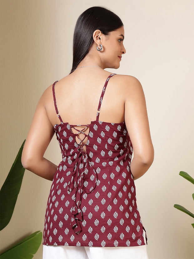 Women Burgundy Printed Straight Tunic