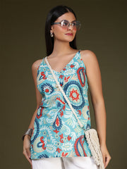 Women Blue Printed Straight Tunic