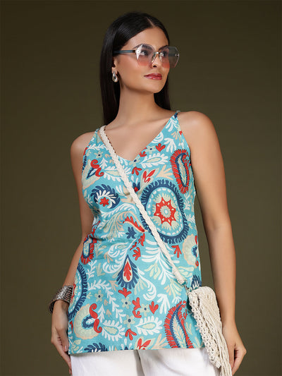 Women Blue Printed Straight Tunic