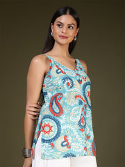 Women Blue Printed Straight Tunic