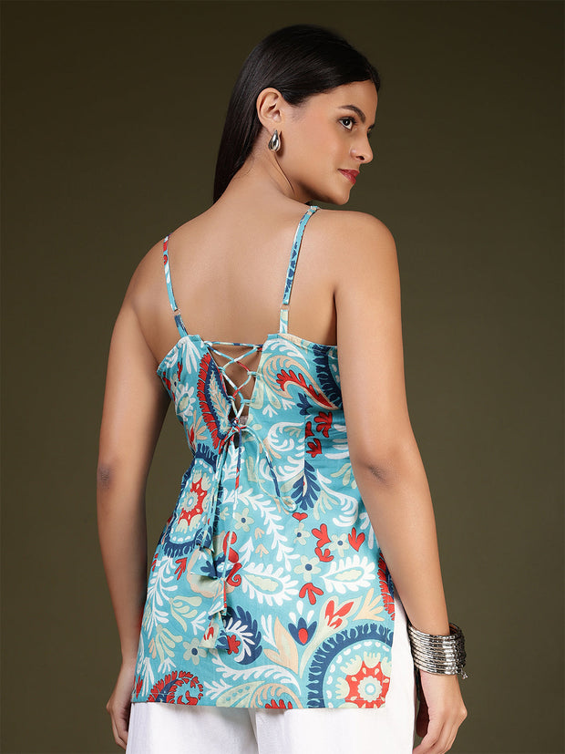 Women Blue Printed Straight Tunic