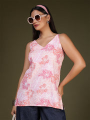 Women Pink Printed Straight Tunic