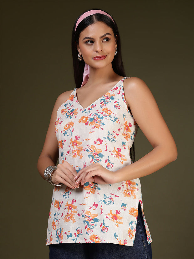 Women Off White Printed Straight Tunic