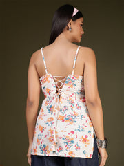 Women Off White Printed Straight Tunic