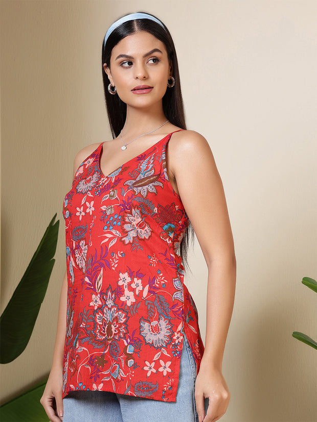 Women Maroon Printed Straight Tunic