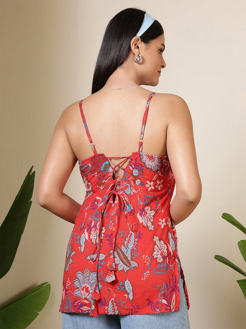 Women Maroon Printed Straight Tunic