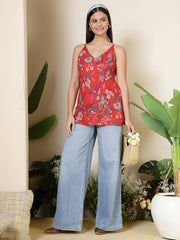 Women Maroon Printed Straight Tunic