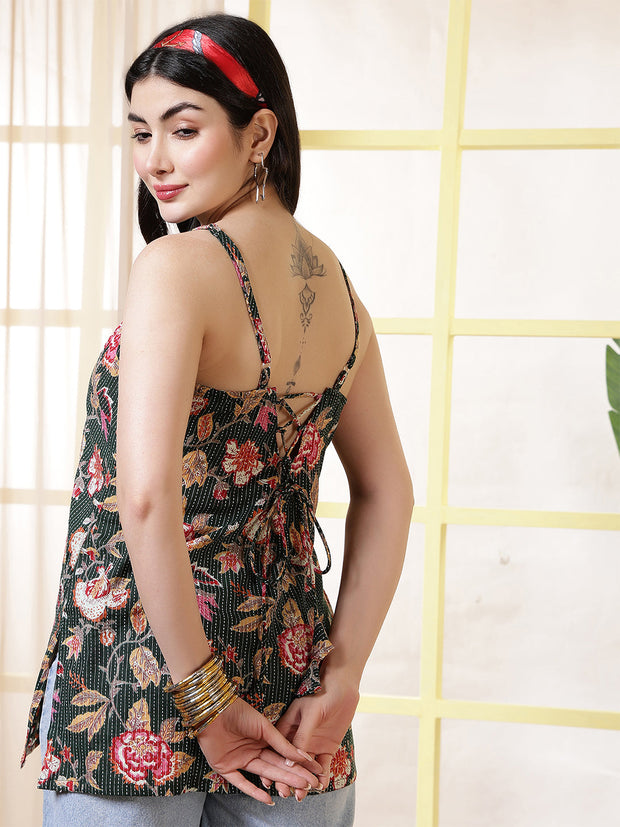 Women Green Printed Straight Tunic