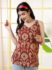 Women Rust Printed Straight Tunic